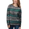 White and Turquoise Tribal Navajo Hand Drawn Women's Sweatshirt-grizzshop