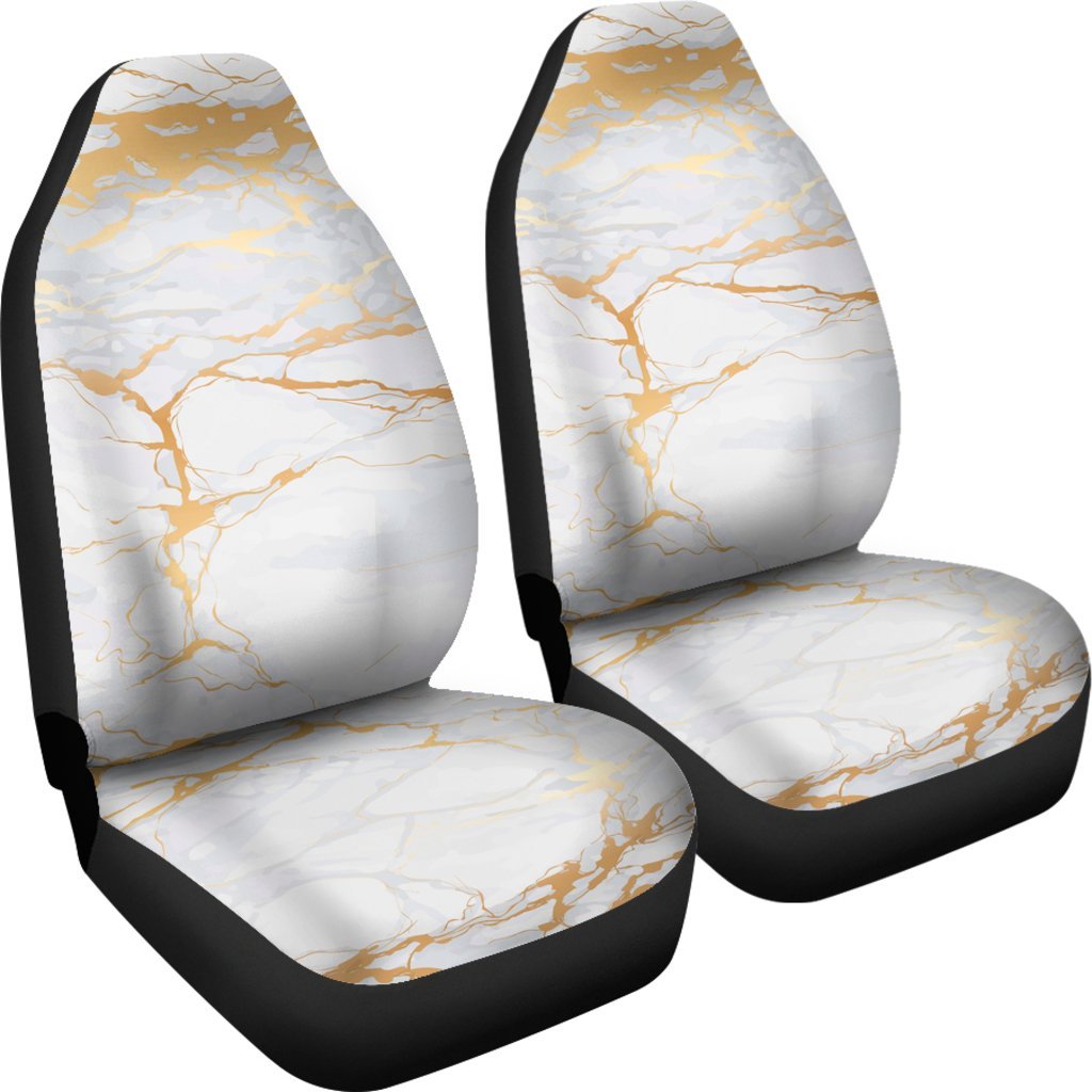 White Gold Marble Pattern Print Universal Fit Car Seat Cover-grizzshop