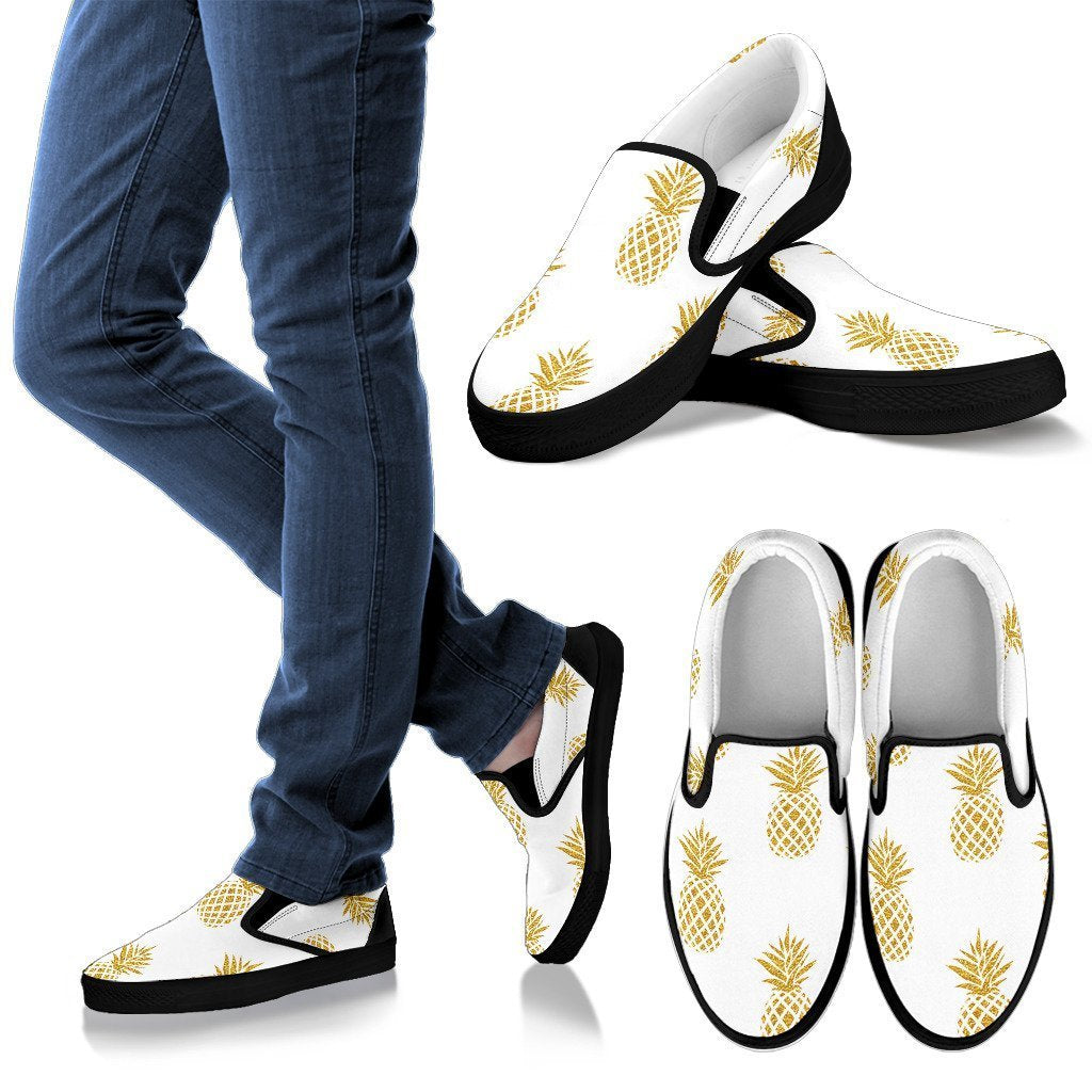 White Gold Pineapple Print Women Canvas Slip On Shoes-grizzshop