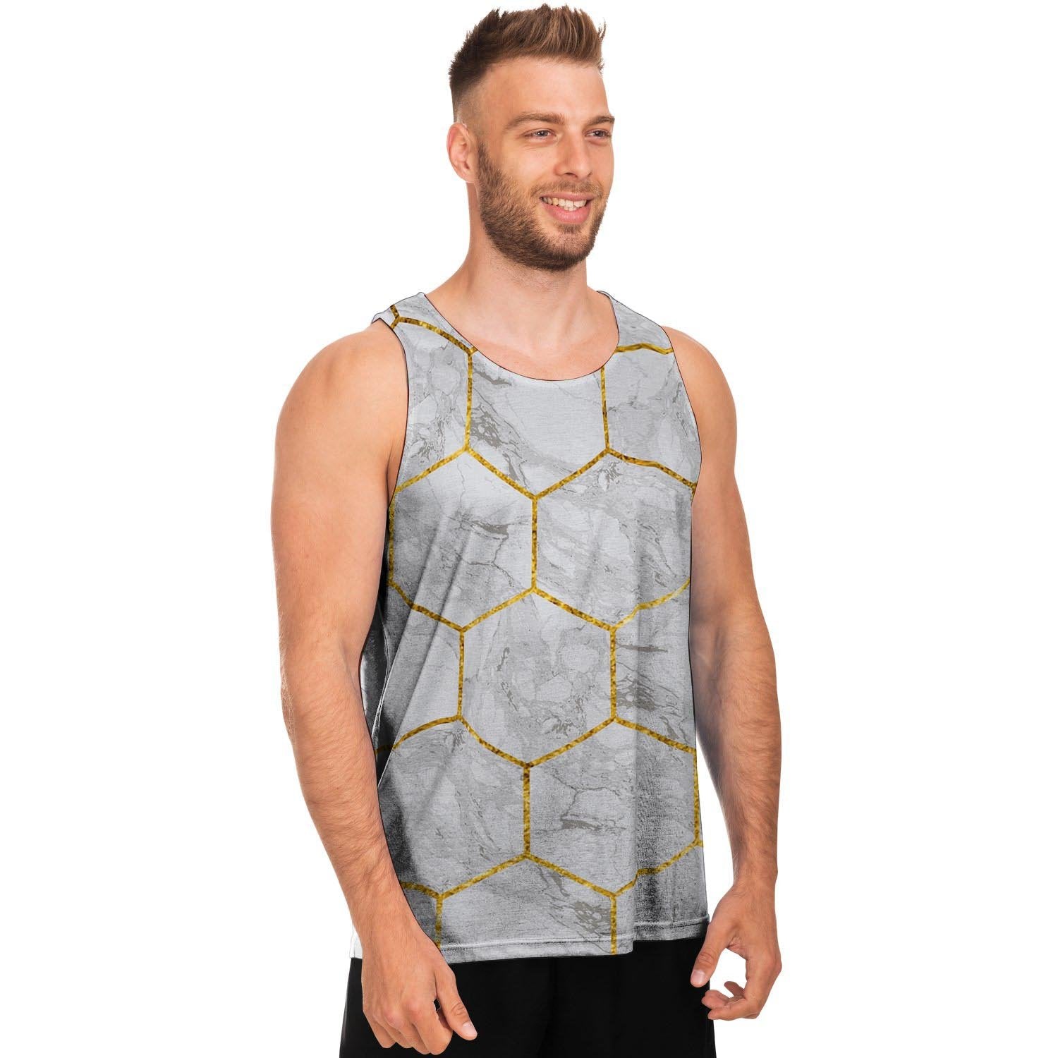 White Gold Tile Marble Men's Tank Tops-grizzshop