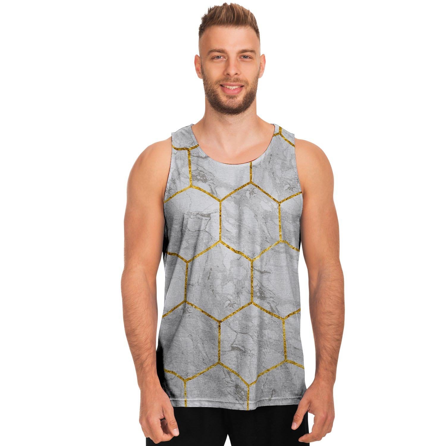 White Gold Tile Marble Men's Tank Tops-grizzshop