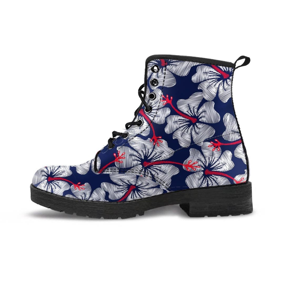 White Hibiscus Tropical Floral Hawaiian Print Men's Boots-grizzshop
