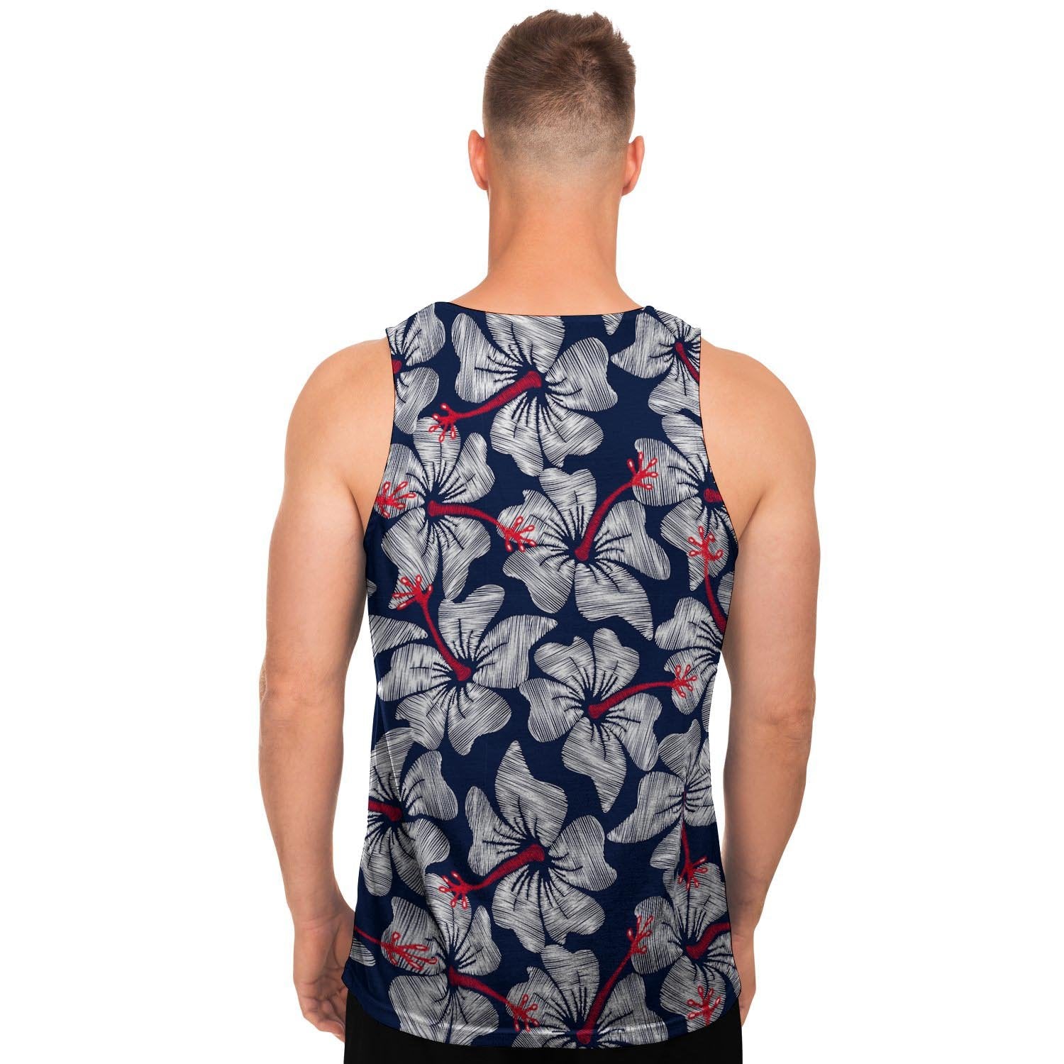 White Hibiscus Tropical Floral Hawaiian Print Men's Tank Tops-grizzshop