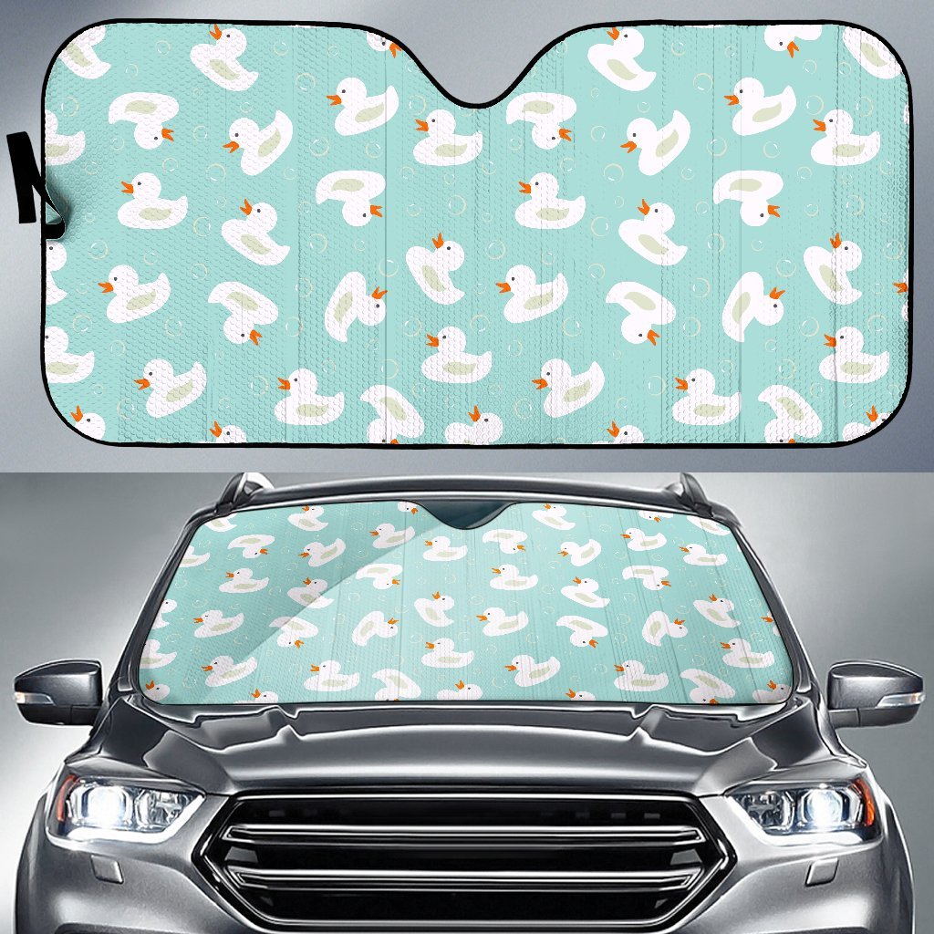 White Rubber Duck Pattern Print Car Sun Shade-grizzshop