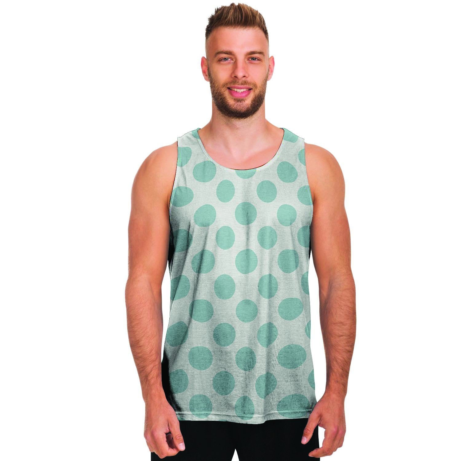 White and Teal Polka Dot Men's Tank Tops-grizzshop