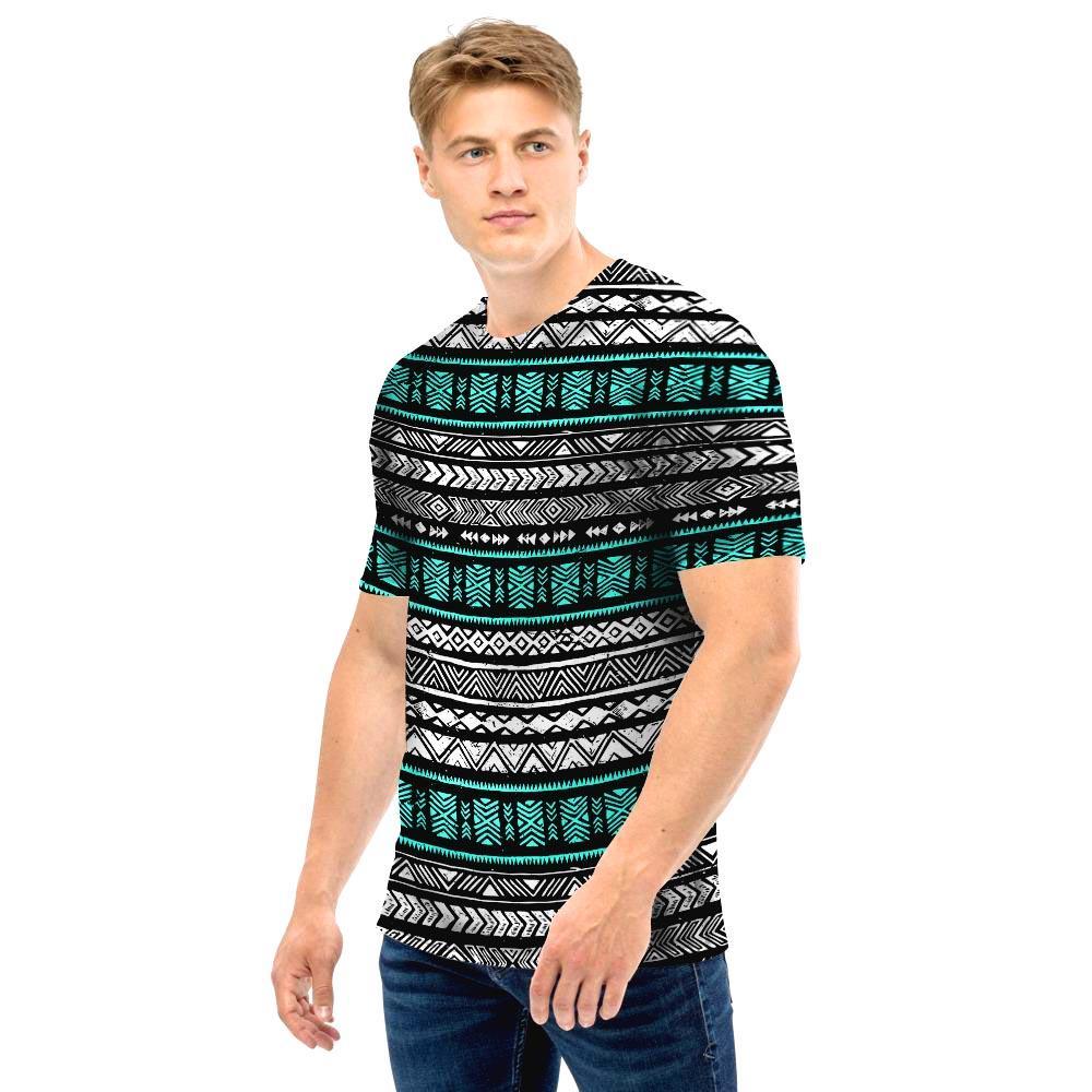 White and Turquoise Tribal Navajo Hand Drawn Men T Shirt-grizzshop