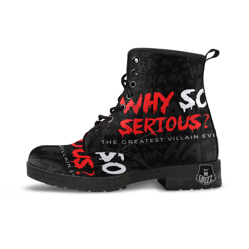 Why So Serious Laughing Joker Print Leather Boots-grizzshop