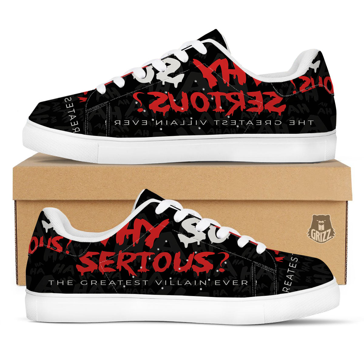 Why So Serious Laughing Joker Print White Low Top Sneakers-grizzshop