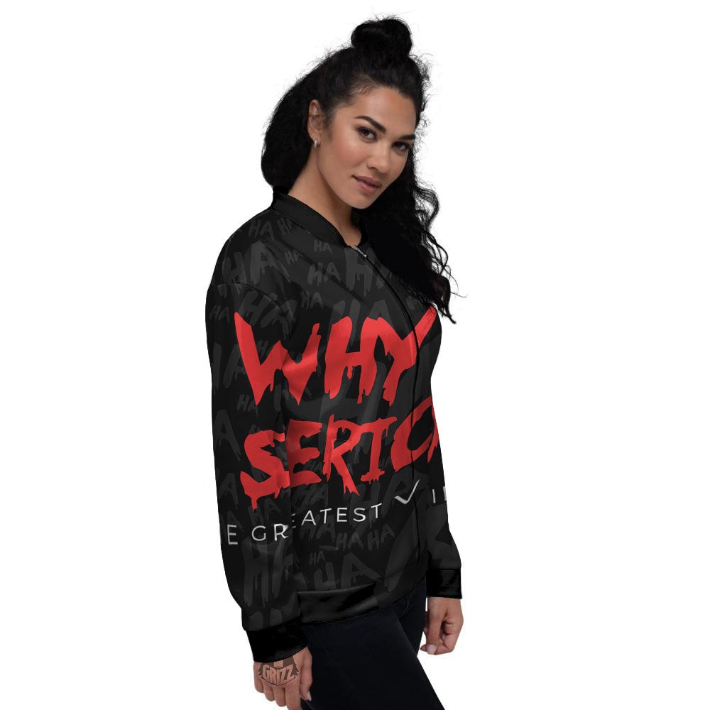 Why So Serious Laughing Joker Print Women's Bomber Jacket-grizzshop