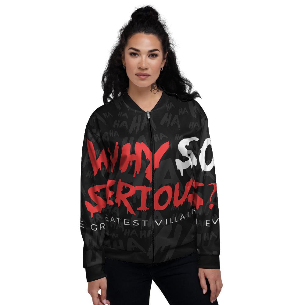 Why So Serious Laughing Joker Print Women's Bomber Jacket-grizzshop