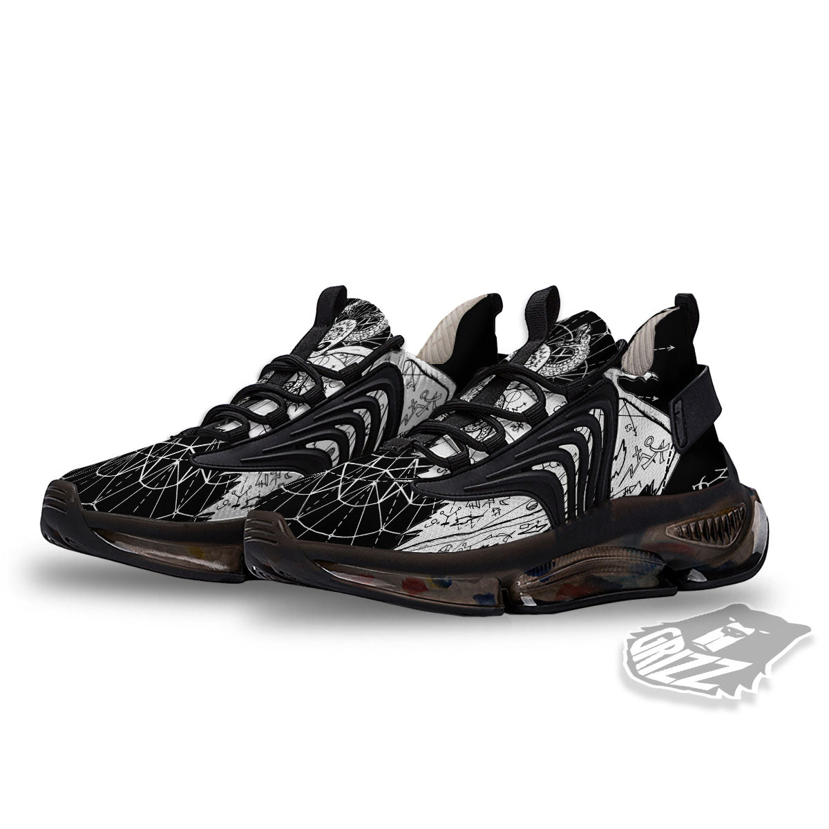 Wicca Devil Skull White And Black Print Black Gym Shoes-grizzshop