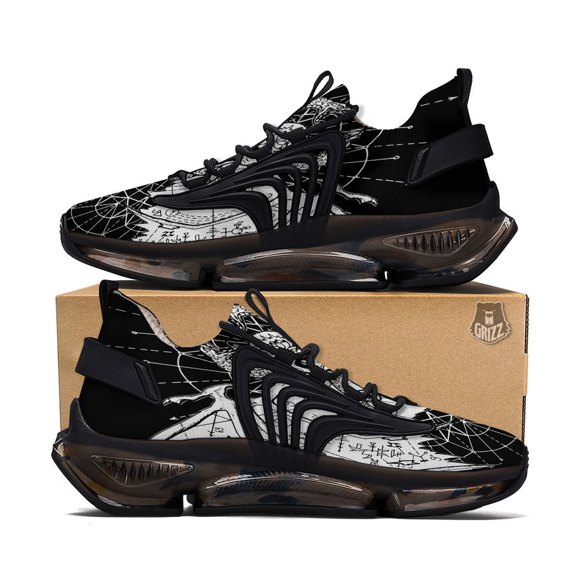 Wicca Devil Skull White And Black Print Black Gym Shoes-grizzshop