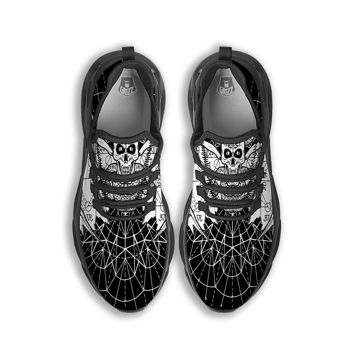Wicca Devil Skull White And Black Print Black Running Shoes-grizzshop