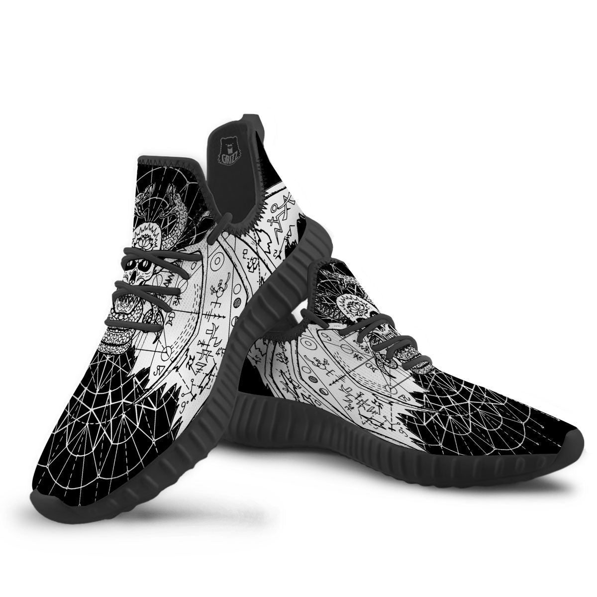 Wicca Devil Skull White And Black Print Black Walking Shoes-grizzshop