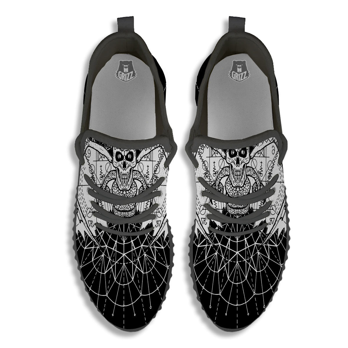 Wicca Devil Skull White And Black Print Black Walking Shoes-grizzshop