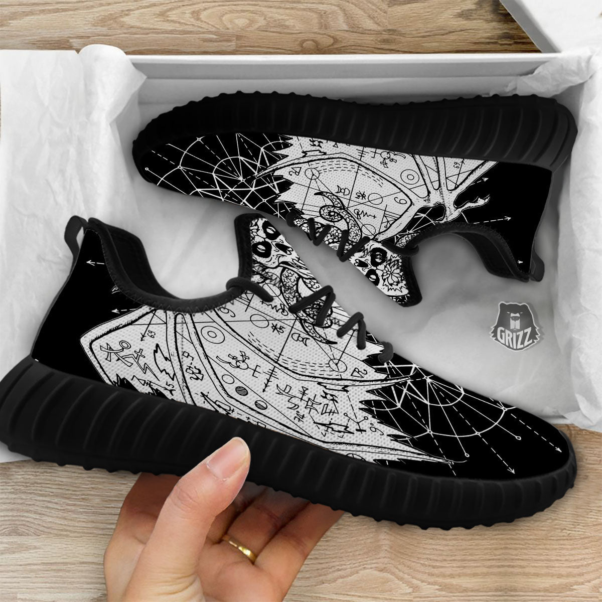 Wicca Devil Skull White And Black Print Black Walking Shoes-grizzshop