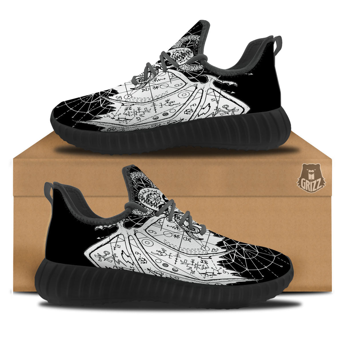 Wicca Devil Skull White And Black Print Black Walking Shoes-grizzshop