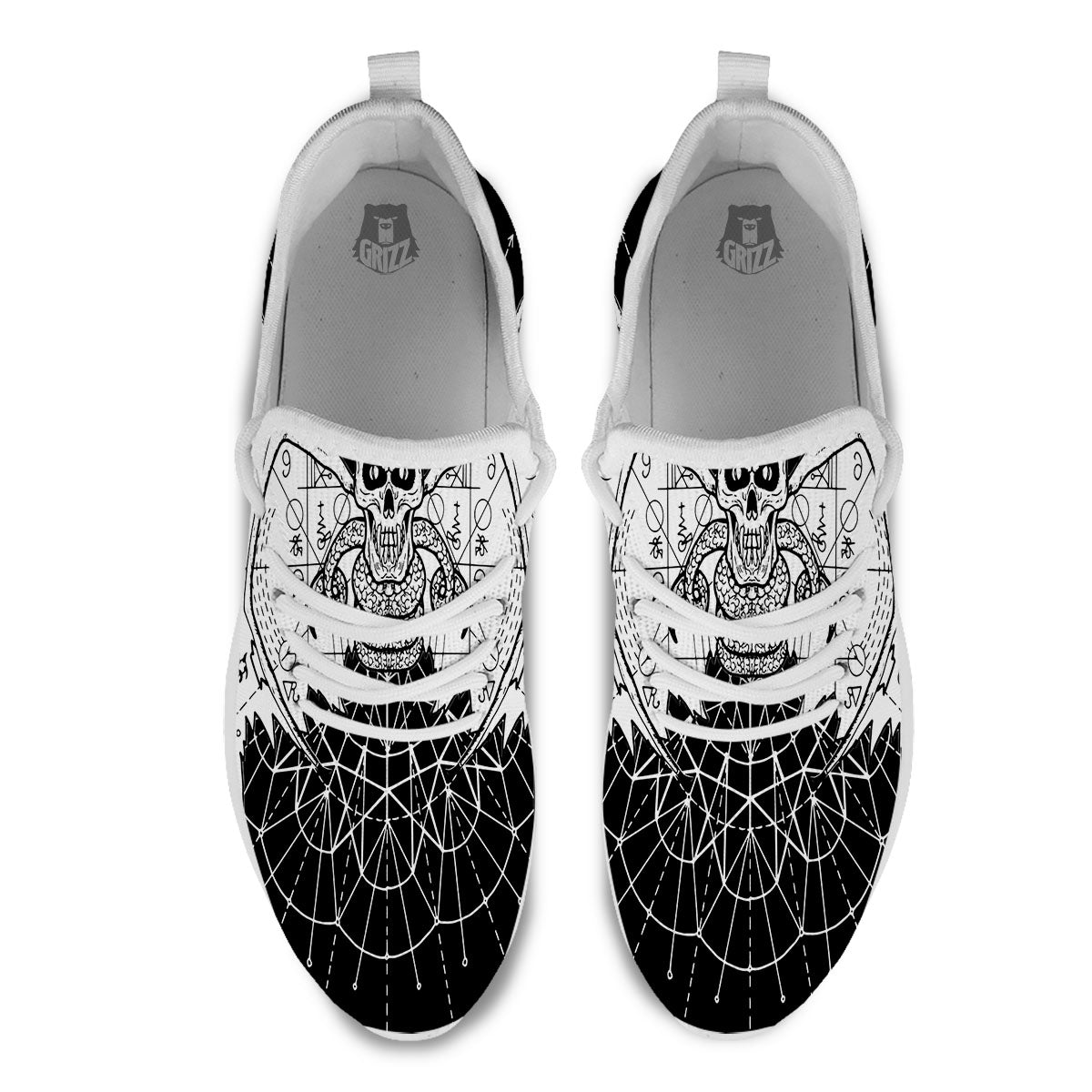 Wicca Devil Skull White And Black Print White Athletic Shoes-grizzshop