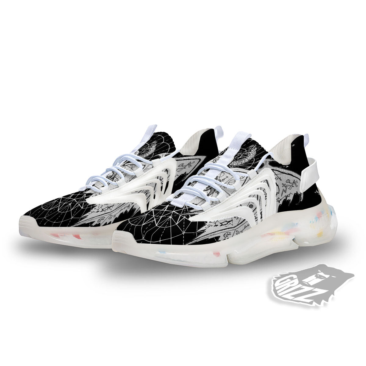 Wicca Devil Skull White And Black Print White Gym Shoes-grizzshop