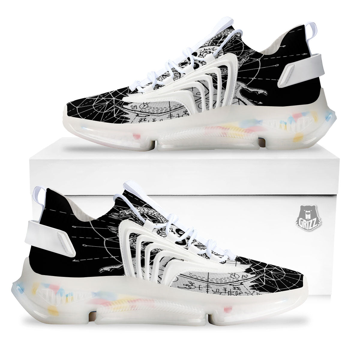 Wicca Devil Skull White And Black Print White Gym Shoes-grizzshop