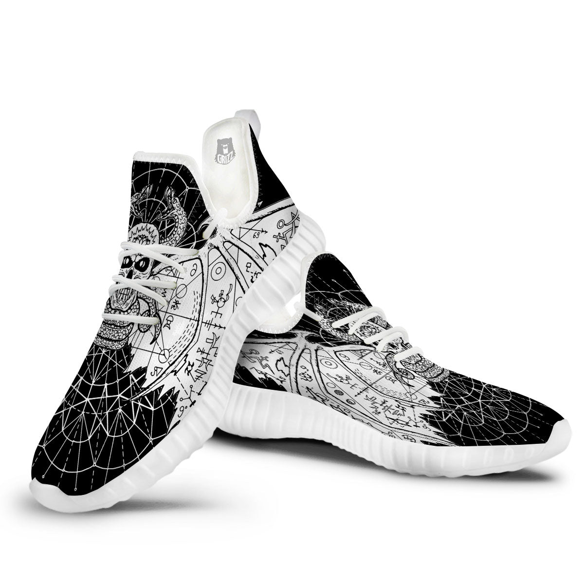 Wicca Devil Skull White And Black Print White Walking Shoes-grizzshop