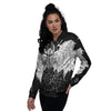 Wicca Devil Skull White And Black Print Women's Bomber Jacket-grizzshop