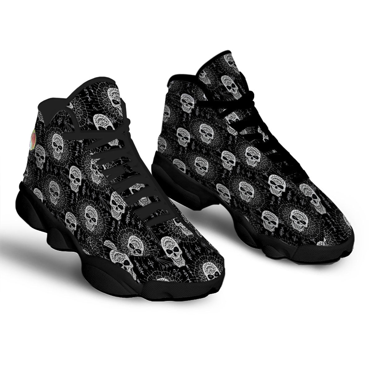 Wicca Evil Skull White And Black Print Black Basketball Shoes-grizzshop