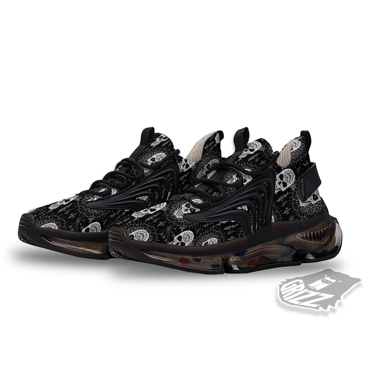 Wicca Evil Skull White And Black Print Black Gym Shoes-grizzshop