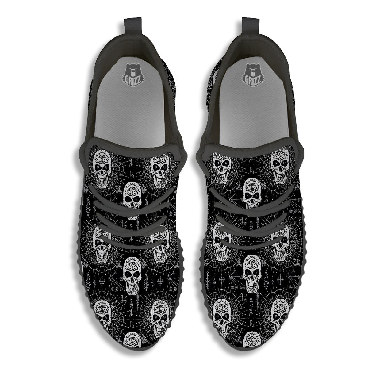 Wicca Evil Skull White And Black Print Black Walking Shoes-grizzshop