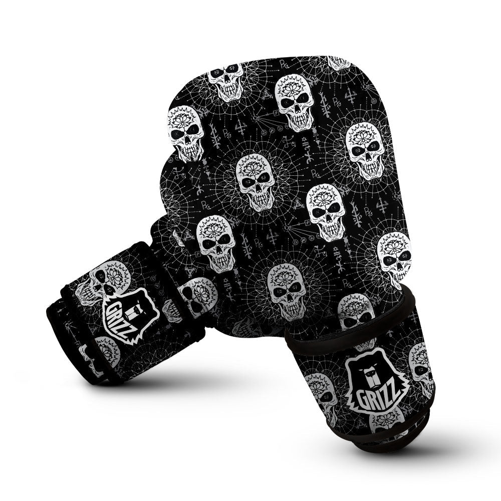 Wicca Evil Skull White And Black Print Boxing Gloves-grizzshop