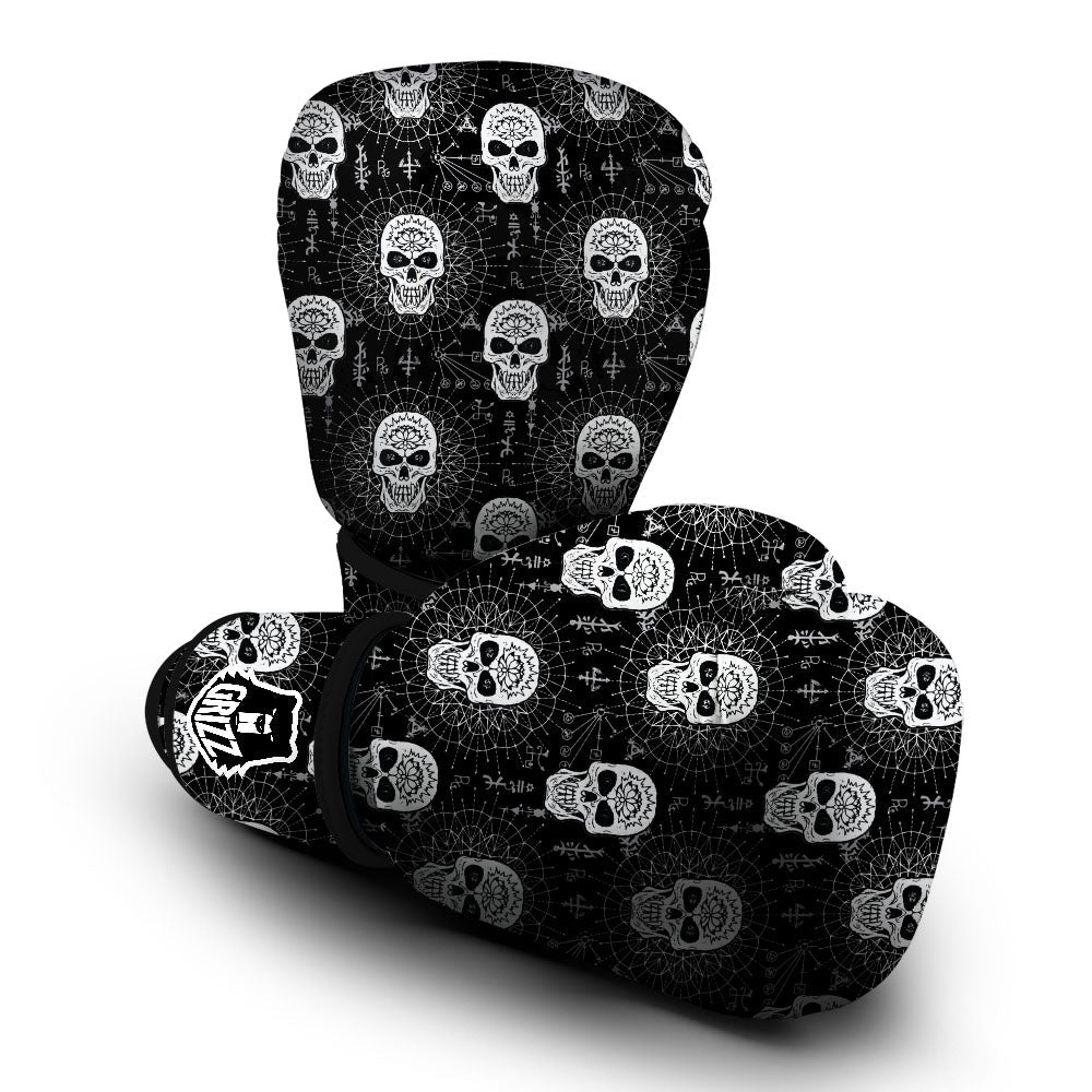 Wicca Evil Skull White And Black Print Boxing Gloves-grizzshop