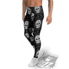 Wicca Evil Skull White And Black Print Men's Leggings-grizzshop