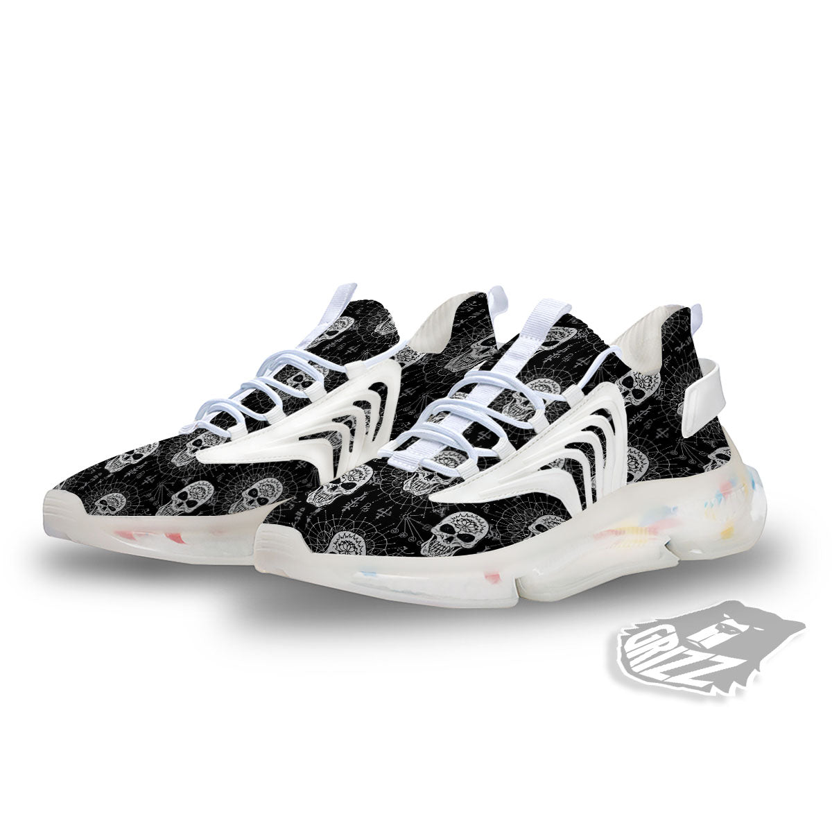 Wicca Evil Skull White And Black Print White Gym Shoes-grizzshop