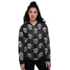 Wicca Evil Skull White And Black Print Women's Bomber Jacket-grizzshop