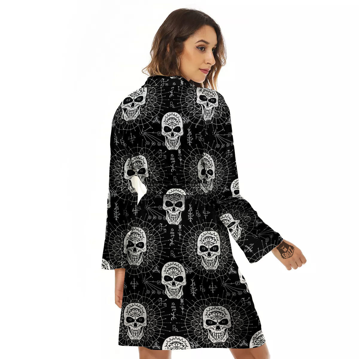 Wicca Evil Skull White And Black Print Women's Robe-grizzshop
