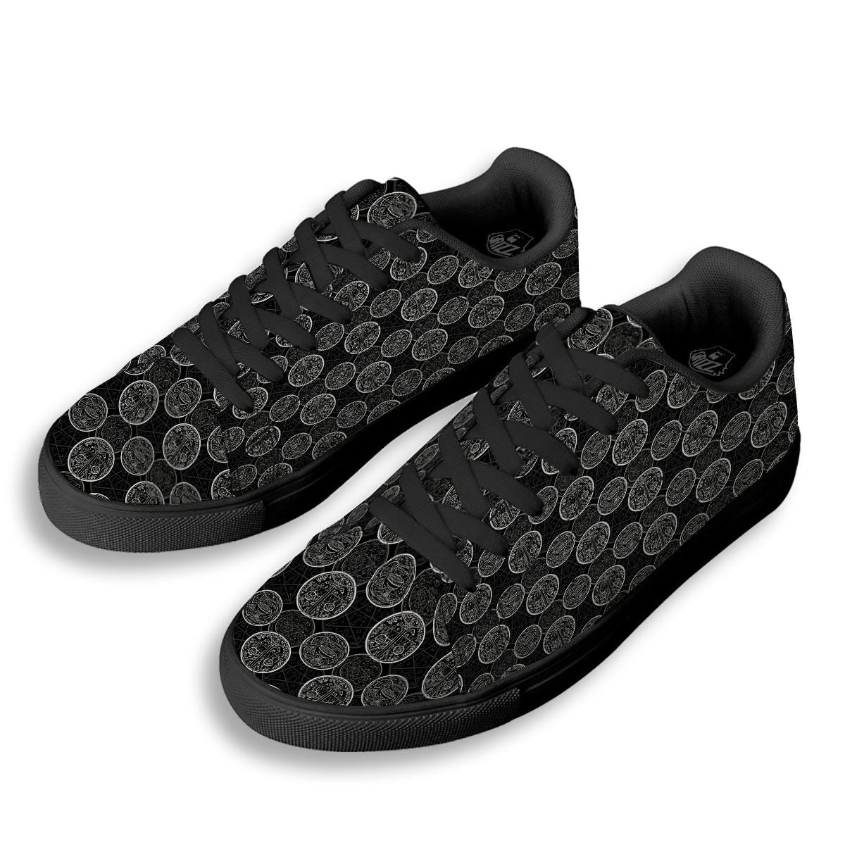 Wicca Gothic Curse Print Pattern Black Low Top Sneakers-grizzshop