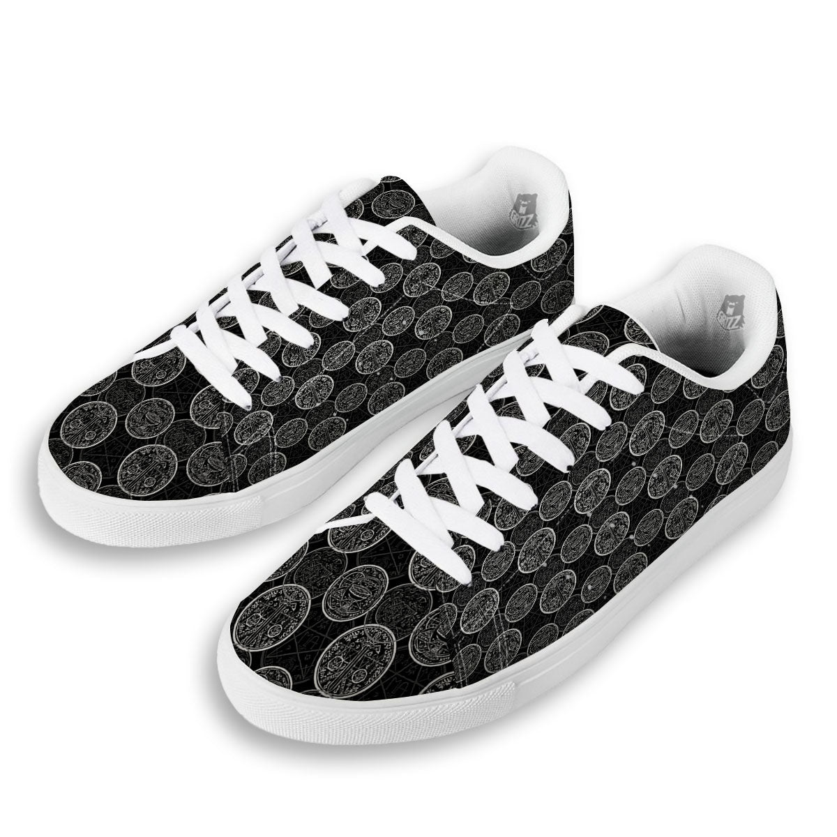 Wicca Gothic Curse Print Pattern White Low Top Sneakers-grizzshop
