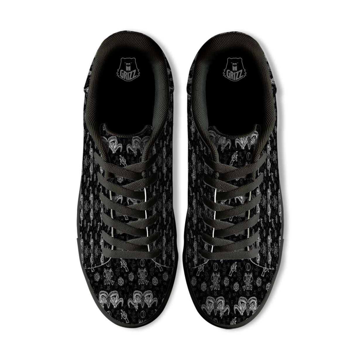 Wicca Gothic White And Black Print Black Low Top Sneakers-grizzshop