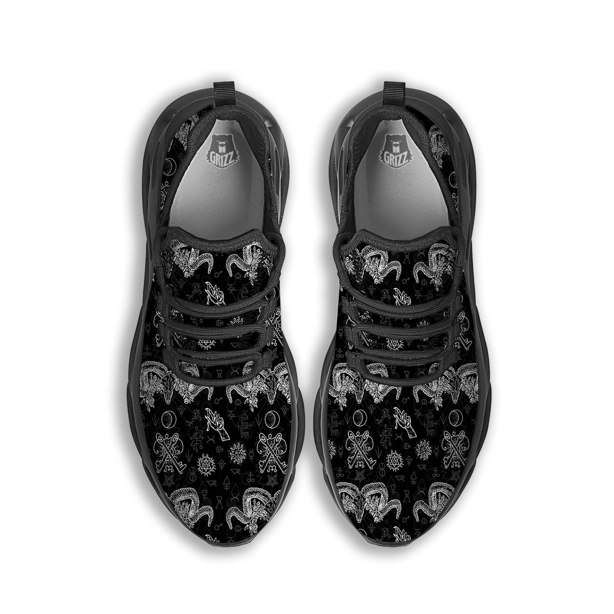 Wicca Gothic White And Black Print Black Running Shoes-grizzshop