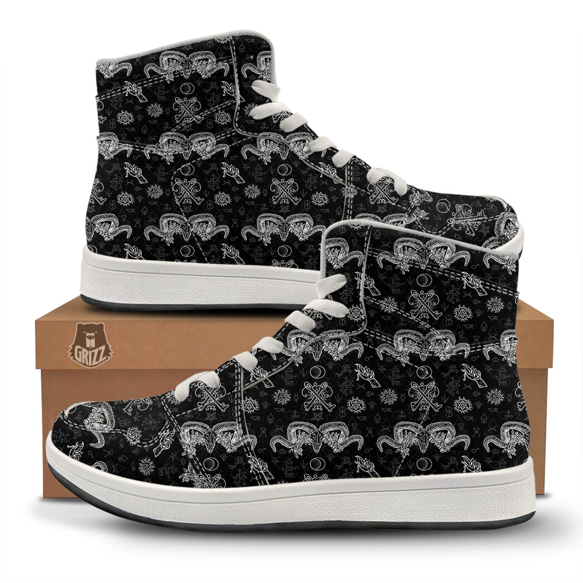 Wicca Gothic White And Black Print High Top Sneakers-grizzshop