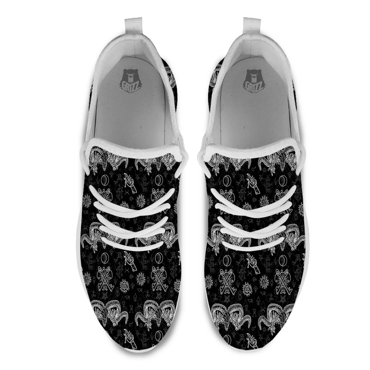 Wicca Gothic White And Black Print White Athletic Shoes-grizzshop
