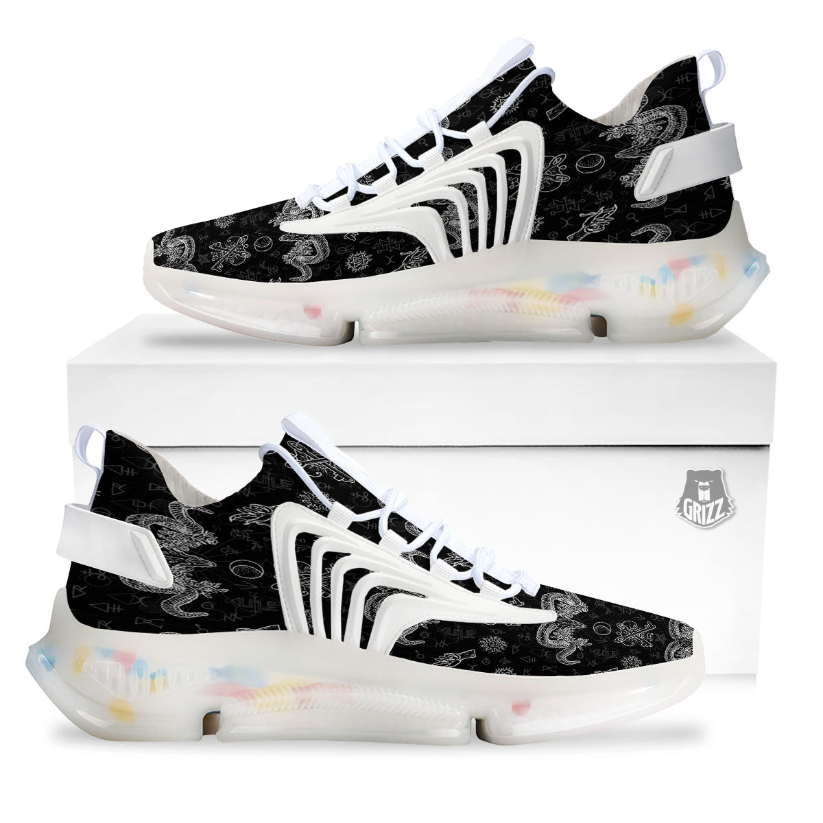 Wicca Gothic White And Black Print White Gym Shoes-grizzshop