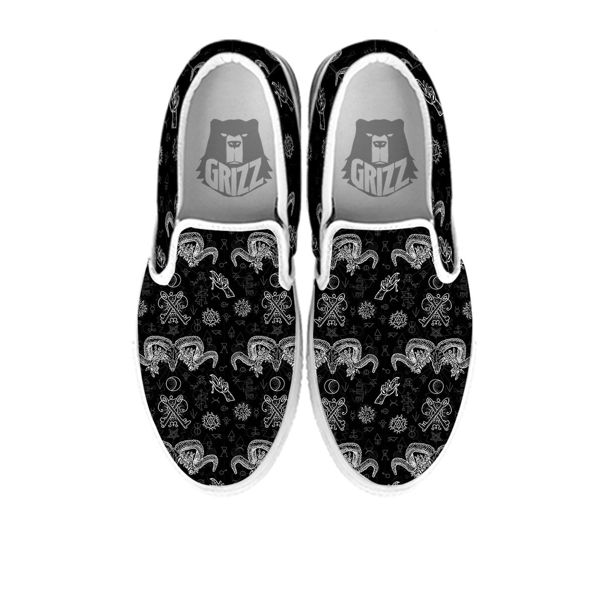 Wicca Gothic White And Black Print White Slip On Shoes-grizzshop