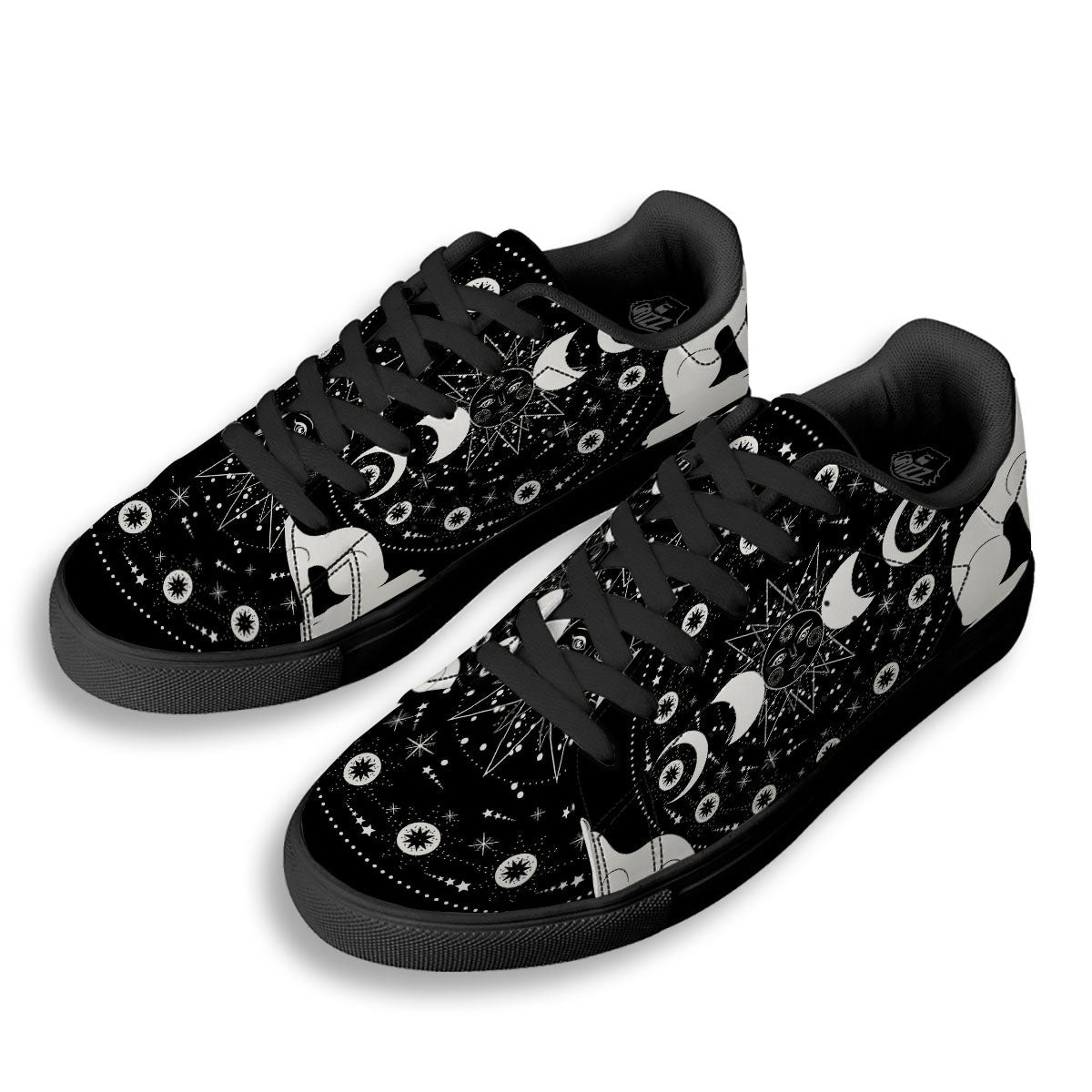 Wicca Magical White And Black Print Black Low Top Sneakers-grizzshop