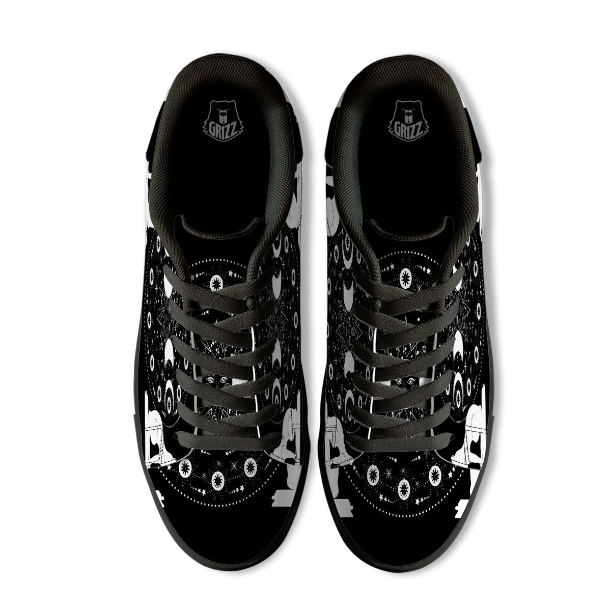 Wicca Magical White And Black Print Black Low Top Sneakers-grizzshop