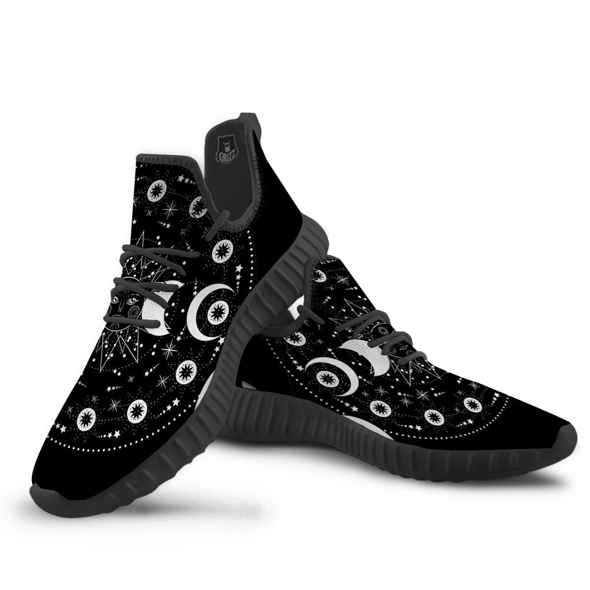 Wicca Magical White And Black Print Black Walking Shoes-grizzshop