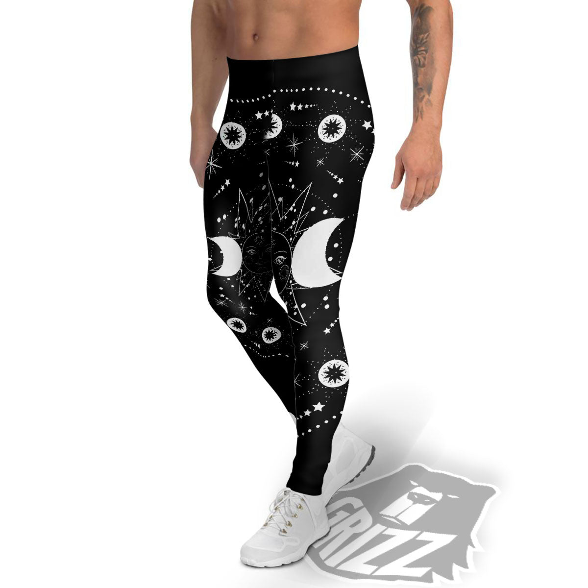 Wicca Magical White And Black Print Men's Leggings-grizzshop