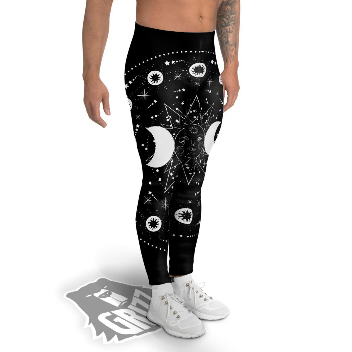 Wicca Magical White And Black Print Men's Leggings-grizzshop