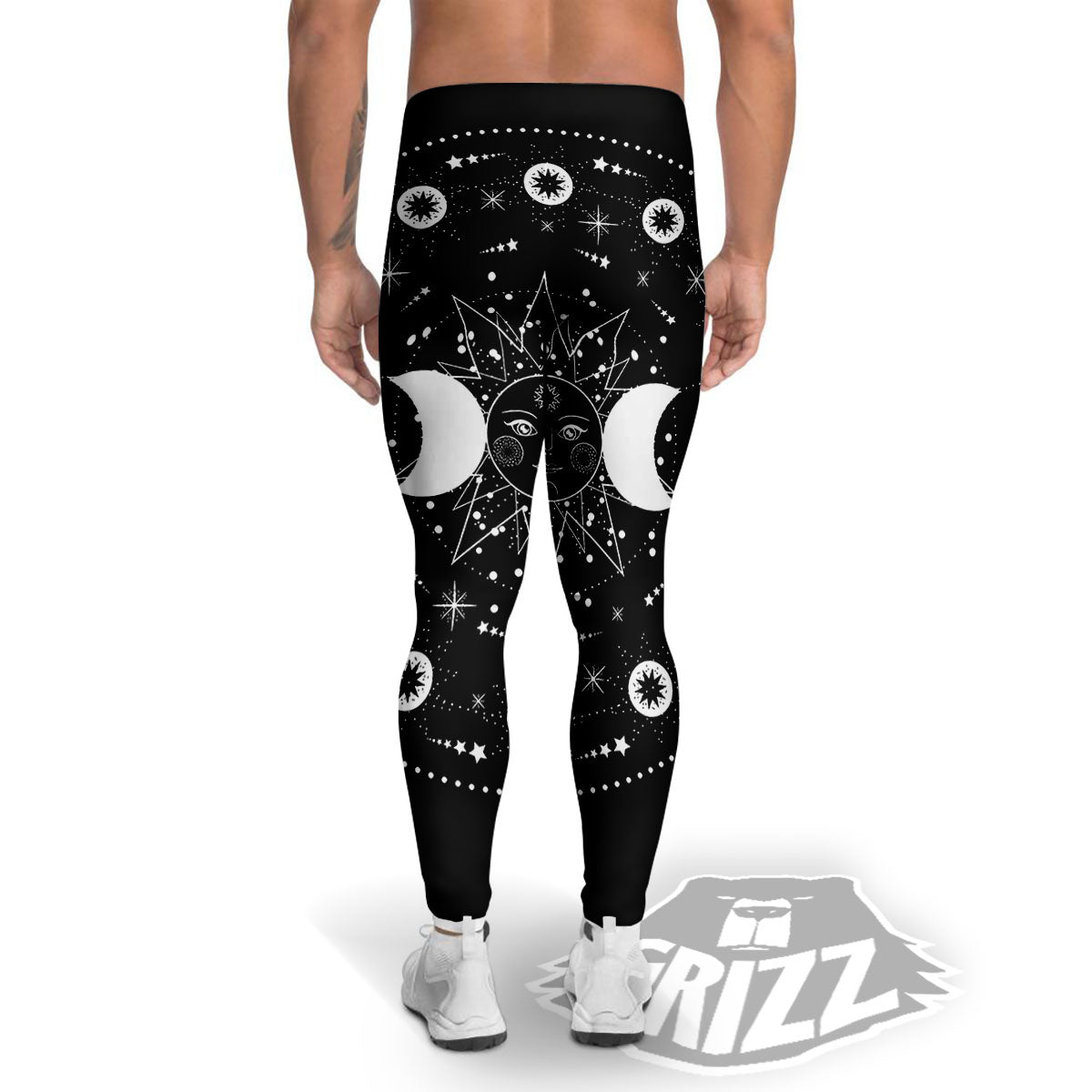 Wicca Magical White And Black Print Men's Leggings-grizzshop