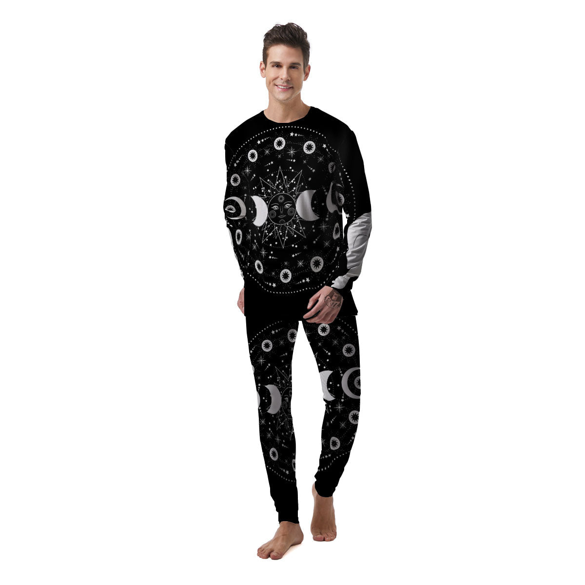 Wicca Magical White And Black Print Men's Pajamas-grizzshop